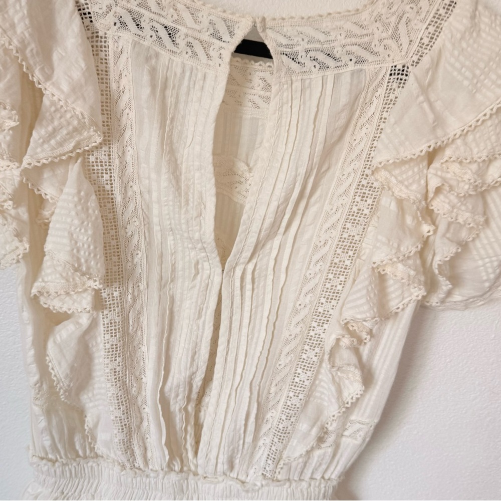 LOVESHACKFANCY STELLA MINI RUFFLE DRESS Antique White Size Large - Picture 8 of 16